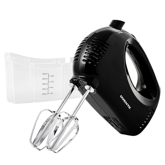OVENTE 5-Speed Electric Hand Mixer with Storage Case,150W, Black HM151B | Stainless Steel Whisks, Compact Portable Design, Lightweight Handheld Mixer for Baking & Cooking
