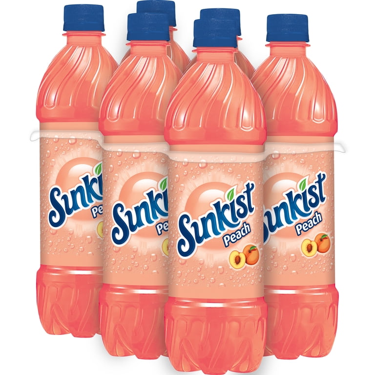 Sunkist Caffeine Free Peach Soda Pop, 16.9 fl oz, 6 Pack Bottles