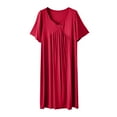 thumbnail image 2 of Xixinqiwan Women's Plus Size Nightgown Modal Cotton Nightdress Short Sleeve Sleepwear Summer V Neck Long Nightwear Wine XL, 2 of 6