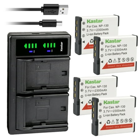 Image of Kastar 4-Pack Battery and LTD2 USB Charger Compatible with Casio Exilim EX-ZR3500 Exilim EX-ZR3700 Exilim EX-ZR4000 Exilim EX-ZR5000 Exilim EX-ZR5100 TRYX BLACK TRYX WHITE Cameras