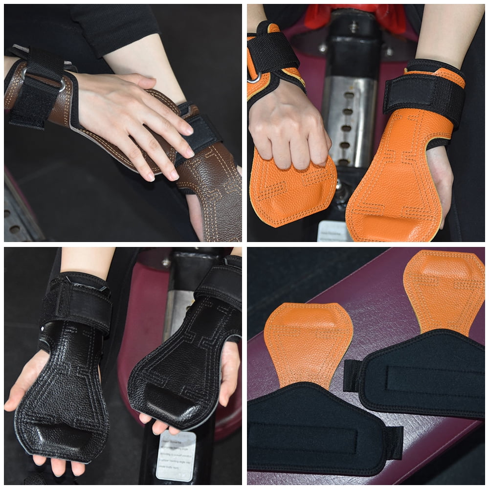 Weight Lifting Grips with Adjustable Wrist Straps for Deadlifts, Heavy-Orange