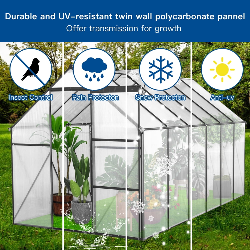 6x12 FT Walk-In Greenhouse Black - Aluminum Frame with Raised Base & All-Season Durability