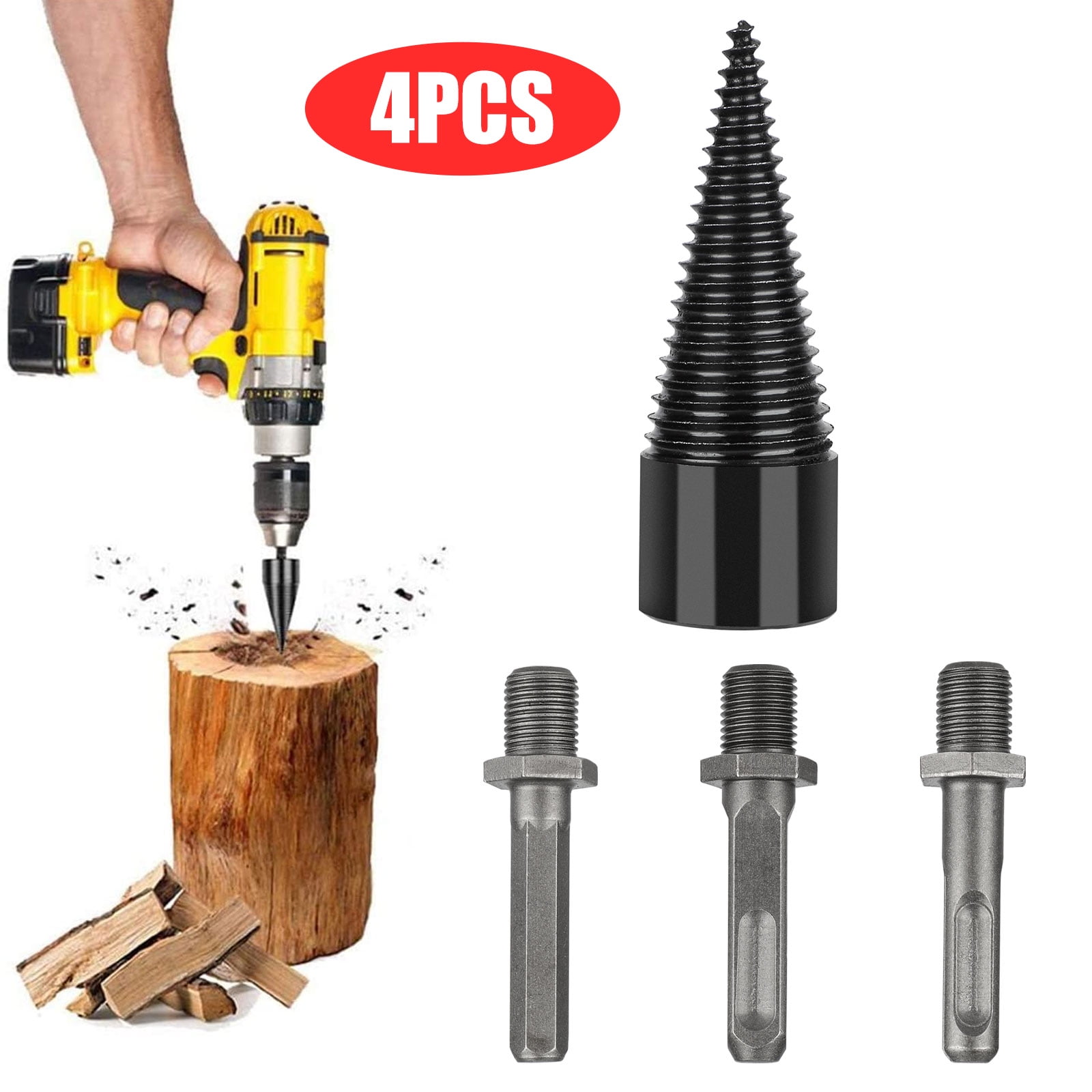 Firewood Drill Bit Set,4pcs Wood Splitter Drill Bit Drill Screw Cone Driver Tool for Household Electric Drill 
