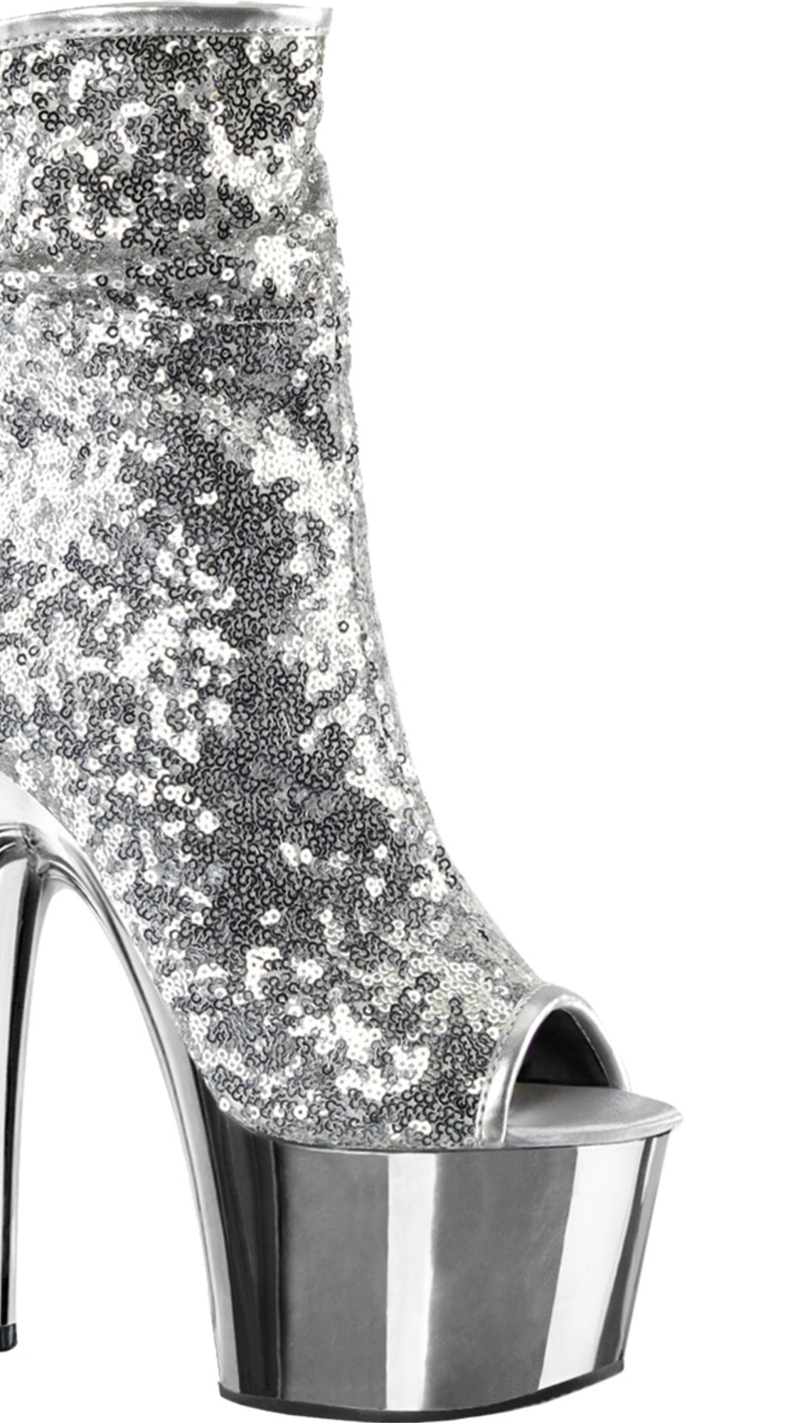 silver booties heels