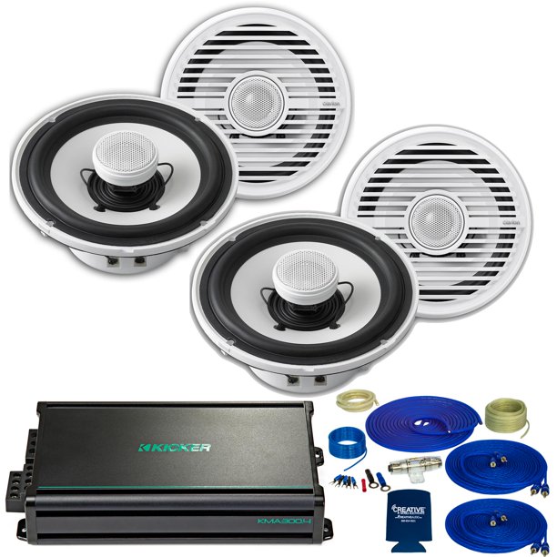 Clarion CMG1622 6.5 Inch Marine Speakers (2 pair) with Kicker KMA3004