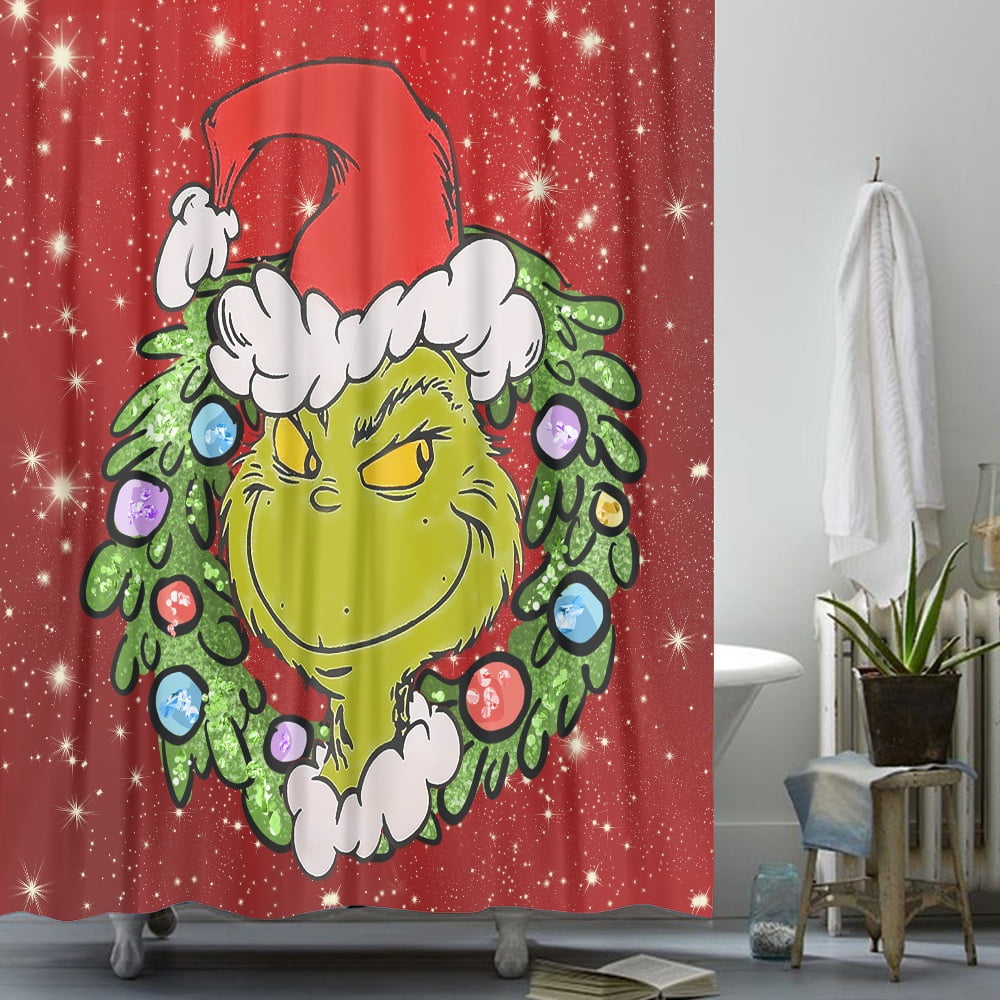 Grinch Christmas Shower Curtain for Bathroom Waterproof Decoration