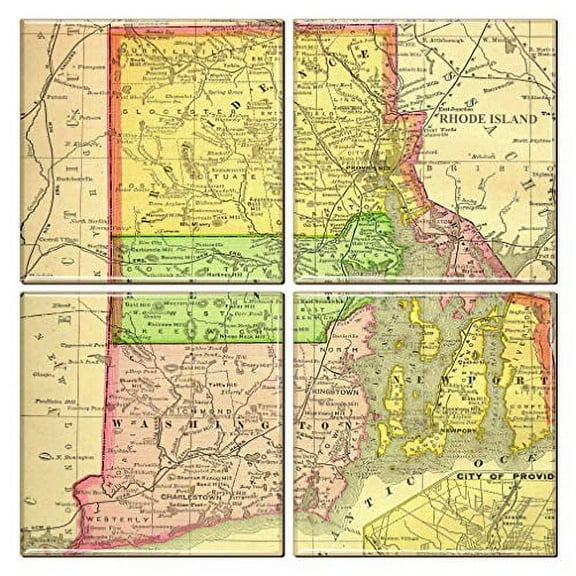 Rhode Island Coaster of Vintage Map (Set of 4)