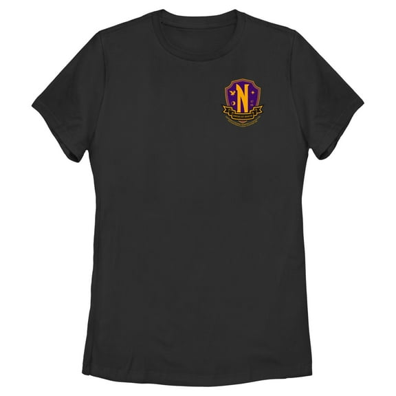 Women's Wednesday Small Nevermore Crest Graphic Tee Black Small