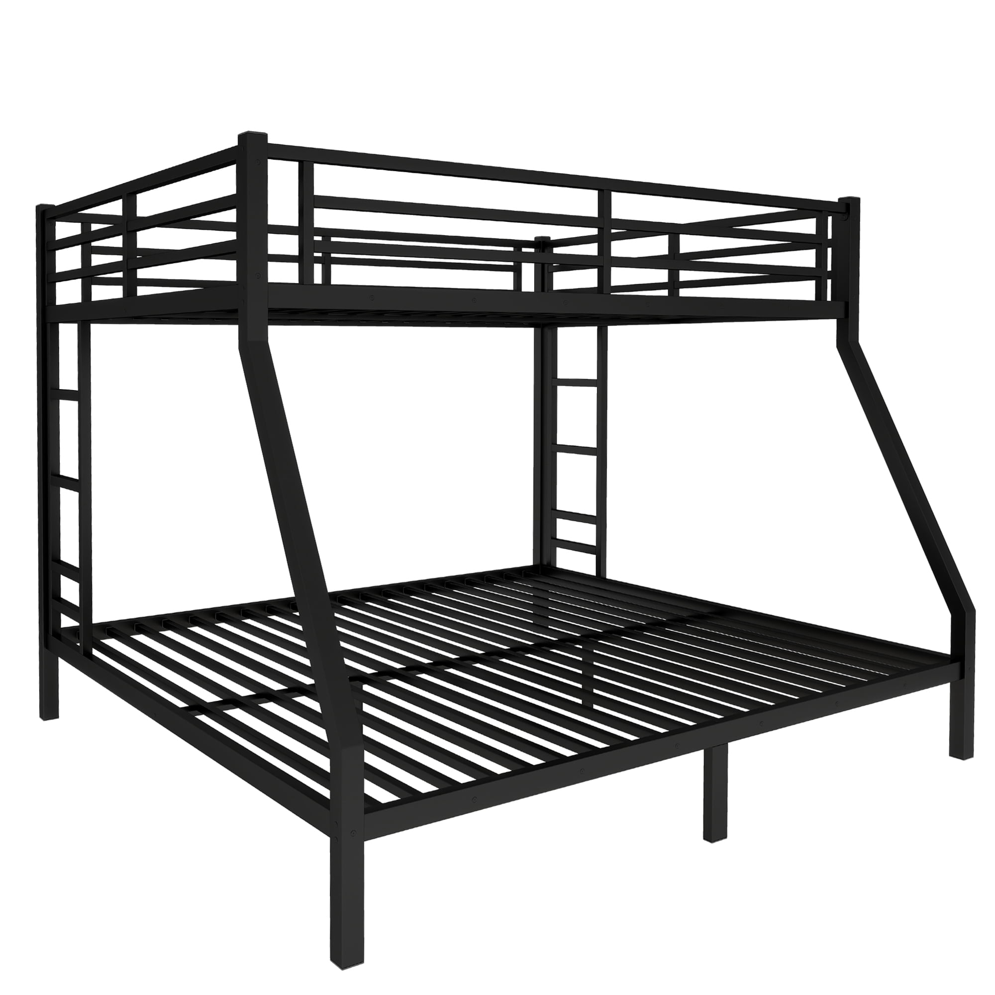 Leumius Queen over King Bunk Bed for Teens and Adults,Heavy Duty Metal Bunk Bed with Full-Length Guardrail and Ladder,Space-Saving/Noise Reduced/No Box Spring Needed, Black