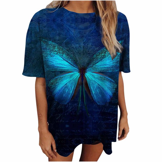Blusa informal de manga corta con estampado de manga corta y estampado vintage para mujer Pompotops hfajkhk126536