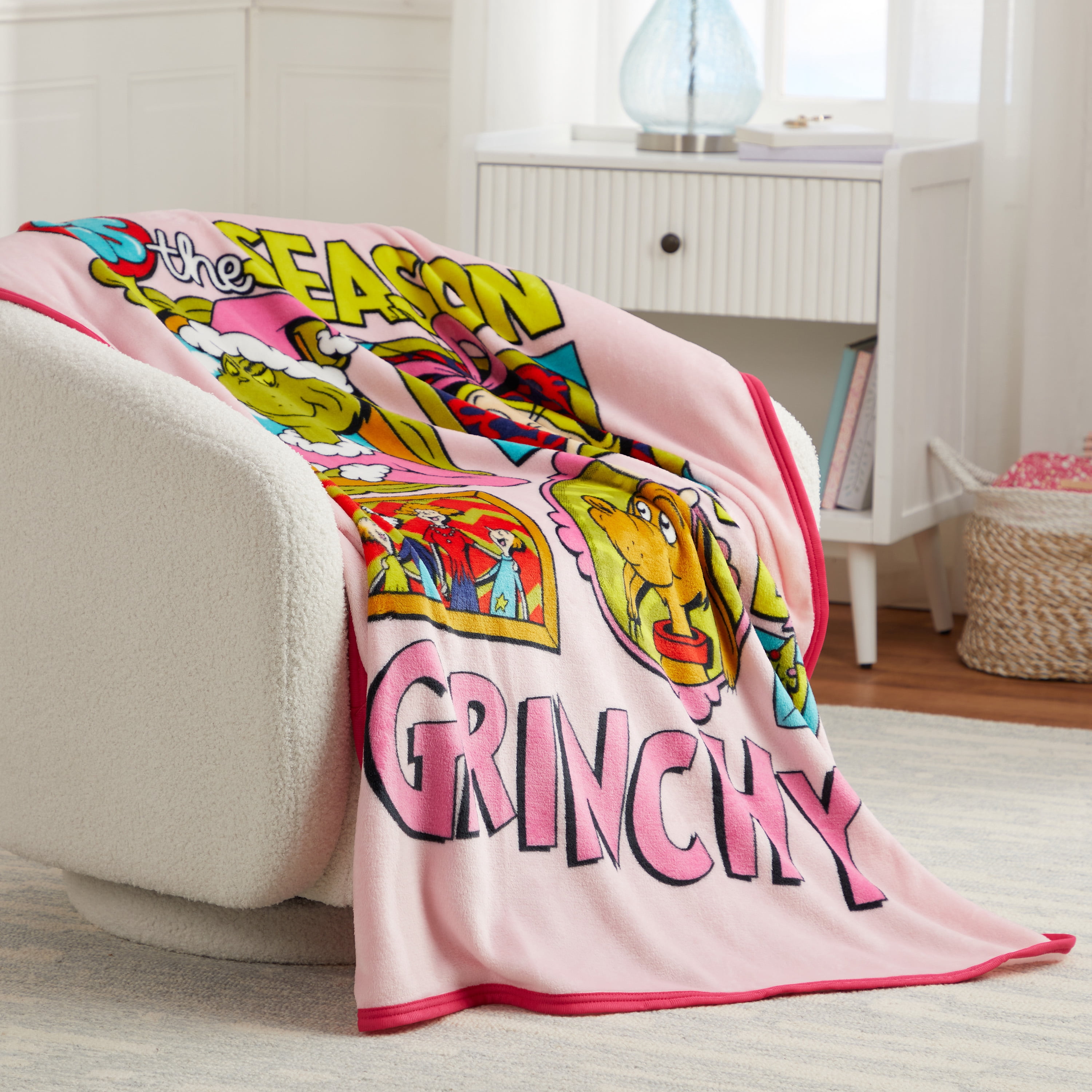 Grinch Kids Pink Silky Soft Throw Blanket, 40x50
