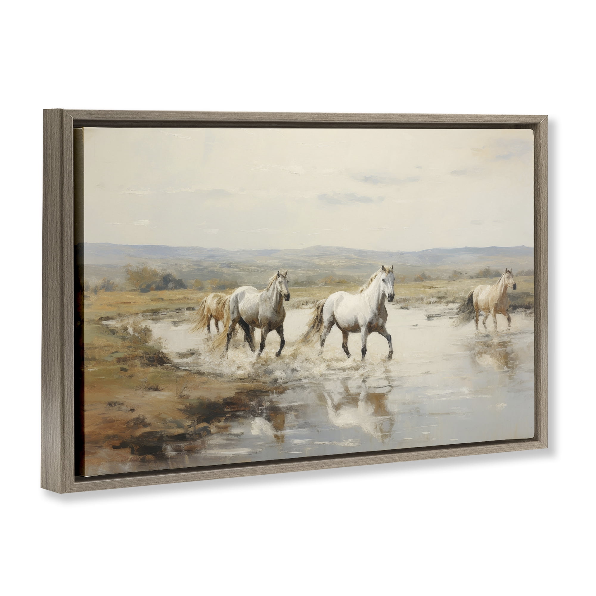 Stupell Industries Free Horses Running Landscape Painting Brown Floater Framed Canvas Art Print Wall Art, 25 x 17