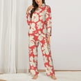 thumbnail image 2 of Balery Beige Flowers Conjunto de Pijama con Estampado para Mujer, Conjunto de Dos Piezas con Manga Larga, Ropa de Dormir Suave con Bolsillos, Pijamas Cómodos-Large, 2 of 7