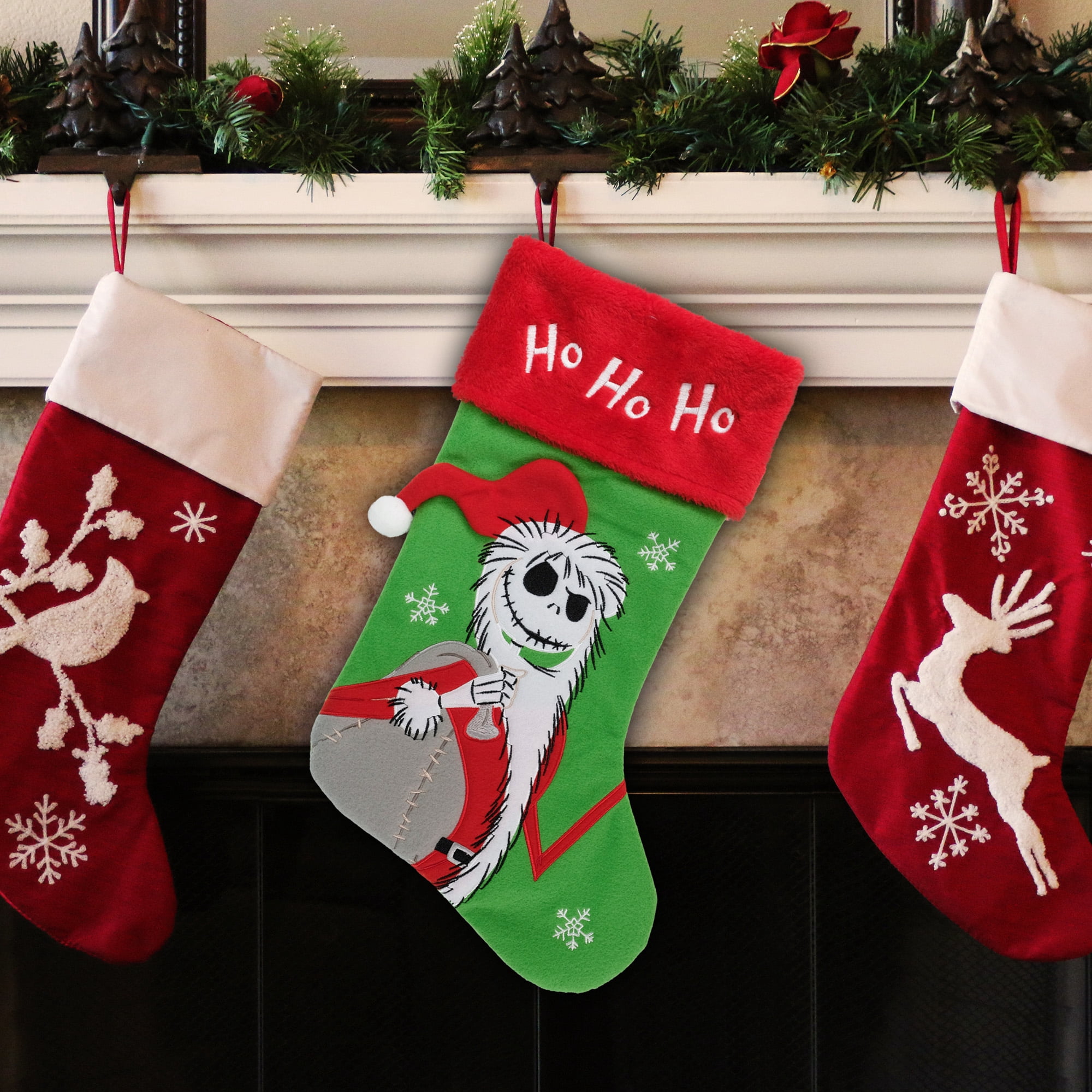 Jack Skellington 20 Inch Applique Christmas Stocking with Red Fuzzy Cuff