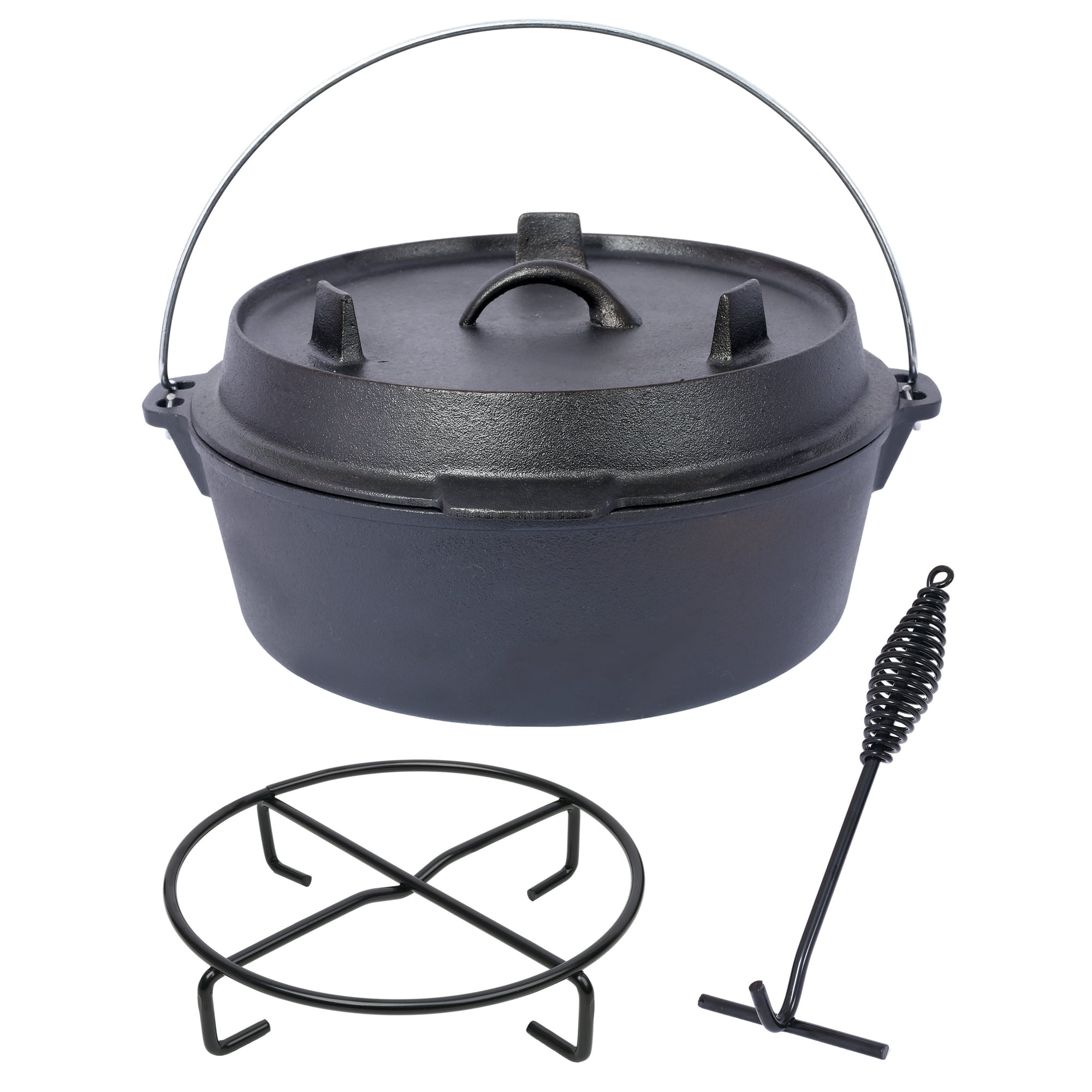 G&H Pre-Seasoned Cast Iron Dutch Oven with Skillet Lid & Lifter - Camping, BBQ, Baking - 6 Quart, Black