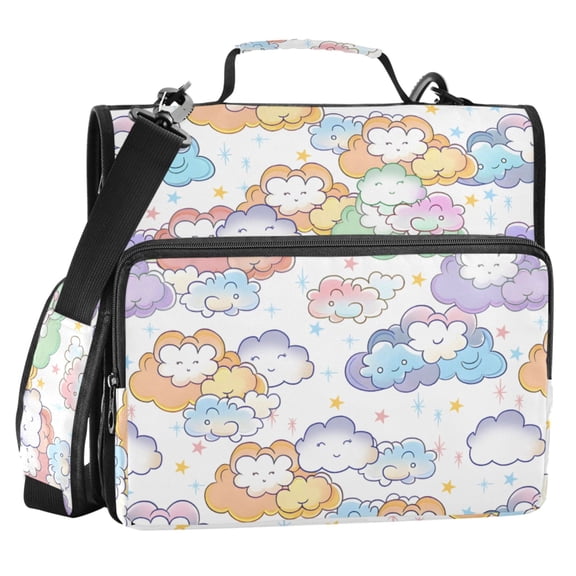 ALAZA Zipper Binder Cartoon Clouds Cute 2 in 3 Ring Trapper Keeper 500 Sheet Capacity File Folder Organizer Bag