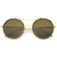 thumbnail image 1 of sunglassLA Unisex Classic Metal Temple Double Nose Bridge Flat Lens Round Sunglasses (Tortoise-Gold / Brown) - 52mm, 1 of 4