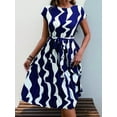 thumbnail image 2 of Musefolio Womens Summer Belted Waist Dress Geometric Print Cap Sleeve Fashion Pleated Skirt S-XL, 2 of 6