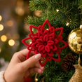 thumbnail image 4 of Velvet Christmas Tree Ornaments, Shatterproof Flocked Christmas Decorations, Burgundy Flower Shaped for Xmas Holiday Home Party Decor(C), 4 of 7