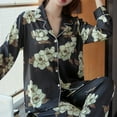 thumbnail image 3 of Sakmal Casual Pajamas Sets for Women Black Long Sleeve Full Pant Button Down Loose Fit Floral Ladies Sleepwear for Summer, 3 of 8