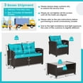 thumbnail image 2 of Gymax 8PCS Outdoor Conversation Set Patio PE Rattan Set w/ Glass Table & Sofa Cushions Turquoise, 2 of 10