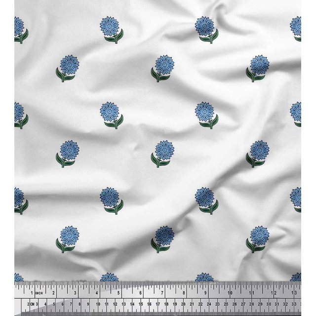 Soimoi Poly Georgette Fabric Leaves & Floral Block Print Fabric by Yard 52 Inch Wide