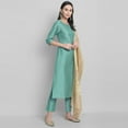 thumbnail image 5 of Janasya Indian Round Neck 3/4 Sleeve Solid Green Poly Silk Kurta With Pant and Dupatta For Women, 5 of 9