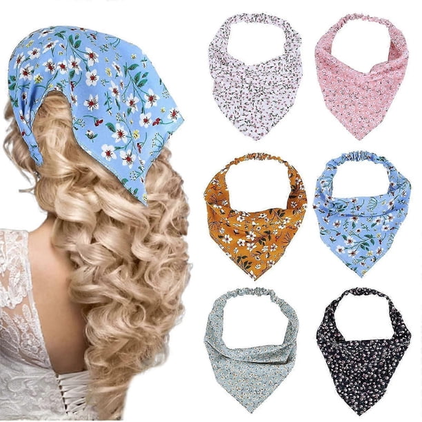6 PCS Floral Head Kerchief Headband Chiffon Hair Bandanas Elastic Hair Band Scrunchies Boho Hair Scarf Hairbands Cute