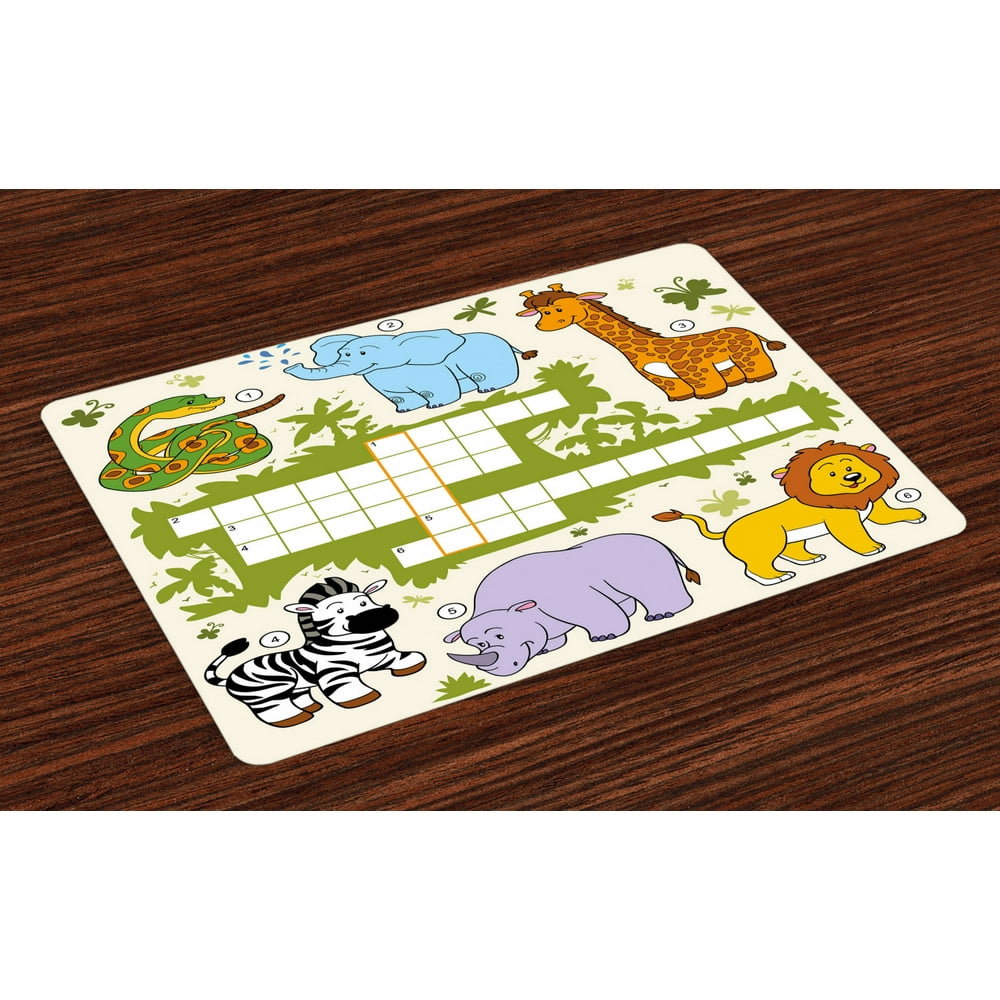 Word Search Puzzle Placemats Set of 4 Colorful Crossword Game for