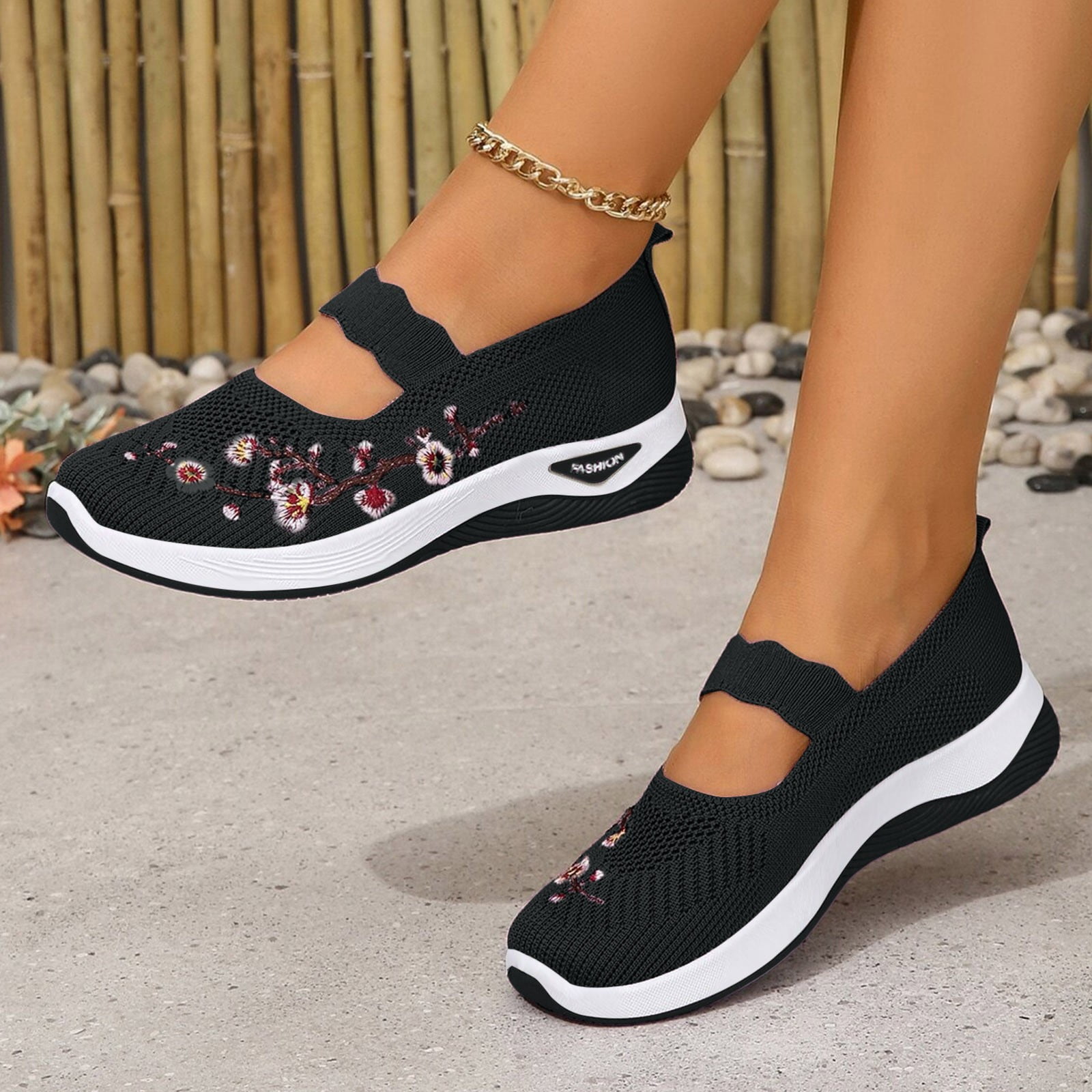 Dakaela Women's Orthopedic Walking Shoes Arch Support Mesh Slip on Sneakers Breathable Mary Jane Diabetic Flats Loafers