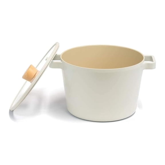 NEOFLAM Deep Stock Pot for and Induction | Glass Lid with Wood Knob | Made in Korea (8.7in / 4.9qt)