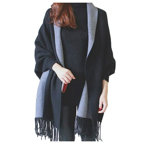 Lilgiuy Women Solid Tassel Scarf Retro Double Sided Scarf Long Sleeve Shawl Winter Fashion 2022