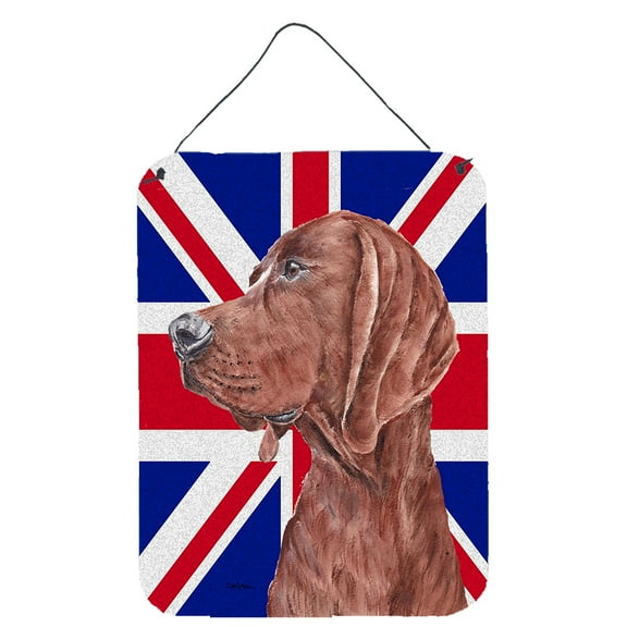 Redbone Coonhound with English Union Jack British Flag Wall or Door Hanging Prints