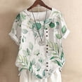 thumbnail image 2 of CHOK Hauts d'Été pour Femmes Tendance Lin Coton Confortable Manches Courtes Chemises Habillées Blouses Col Rond Hauts d'Été 2024 Imprimé Floral T-Shirts Décontractés Tunique Plus, 2 of 4