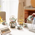 thumbnail image 3 of E-Greetshopping 20-Piece Ceramic Tea Coffee Set - Exquisite 6 - Person Floral - Green with Gold Floral Design, Teapot with Spout and Metal Holder, 3 of 9