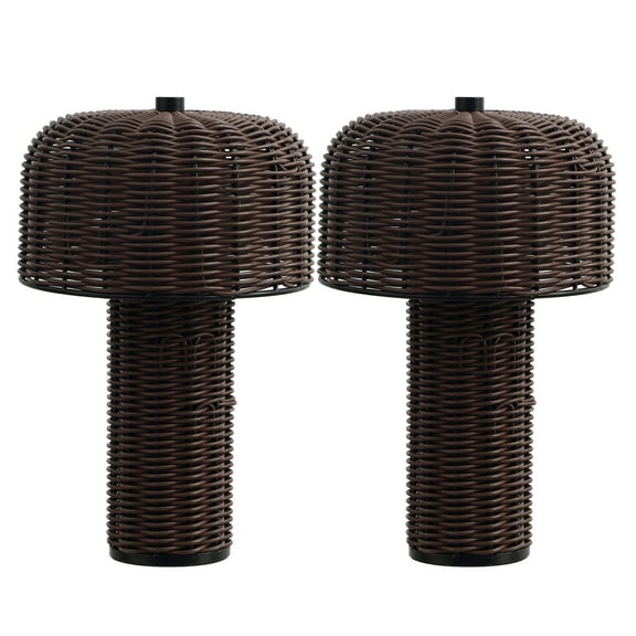 JONATHAN Y Mia 10" Modern Scandinavian Indoor/Outdoor Faux Wicker Rechargeable/Cordless Dimmable Integrated LED Table Lamp, Dark Brown/Black (Set of 2), JYL7155A-SET2