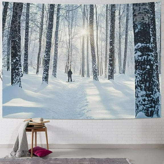 Fenyluxe  Snowy Forest Tapestry Winter Scene Birch Forest White Tapestry Tapestry Present for Friends Families 40x30inch