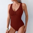 thumbnail image 2 of Wamejoo Women One Piece Swimsuit Solid Ribbed Monokini Swimwear Scoop Neck Low Back Bathing Suit (Brick Red, S), 2 of 6