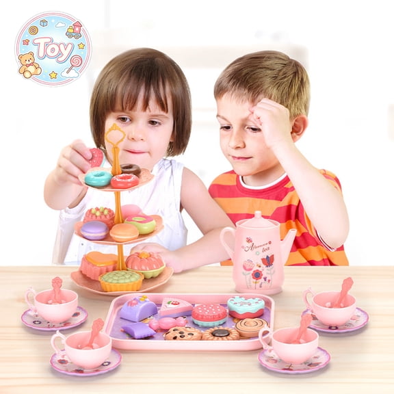 25pcs Portable Storage with Dessert Bakery Play Food Set, Drinks and Tableware, Pretend Play Toys, Snack Serving Role Play Kit, Christmas Birthday Gifts, Toys for Toddler Baby Kids Boys Girls, Age 3