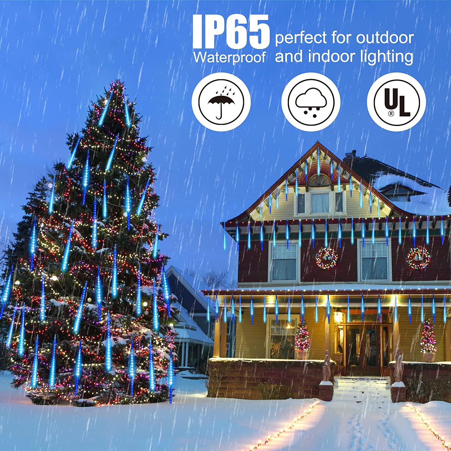 Happylost Meteor Shower Icicle String Lights Blue 288 LED photo 5