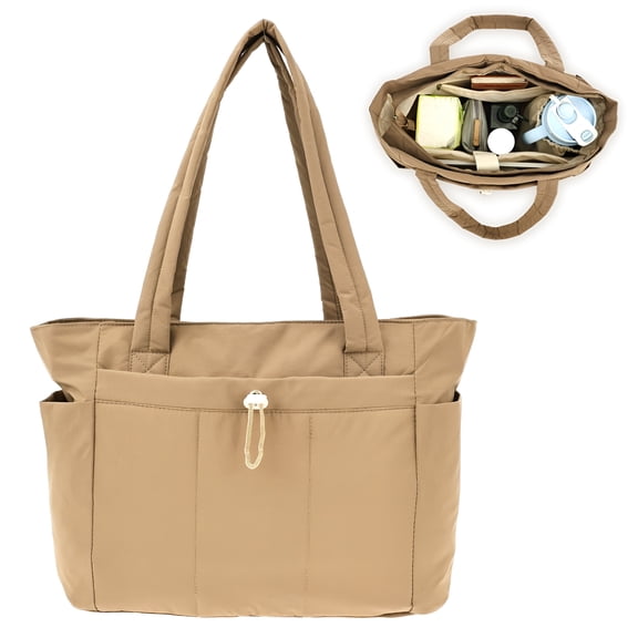 AOMRCOL Puffer Tote Bag for Women Lightweight Puffer Work Tote Handbag with Cup Holder Portable Travel Gym Bag for Travel Work Daily Going Out Purse