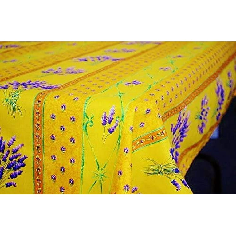 Le Cluny Provence Tablecloth - 60x96 Inch Rectangular, Lavender On Yellow, Acrylic Coated Cotton