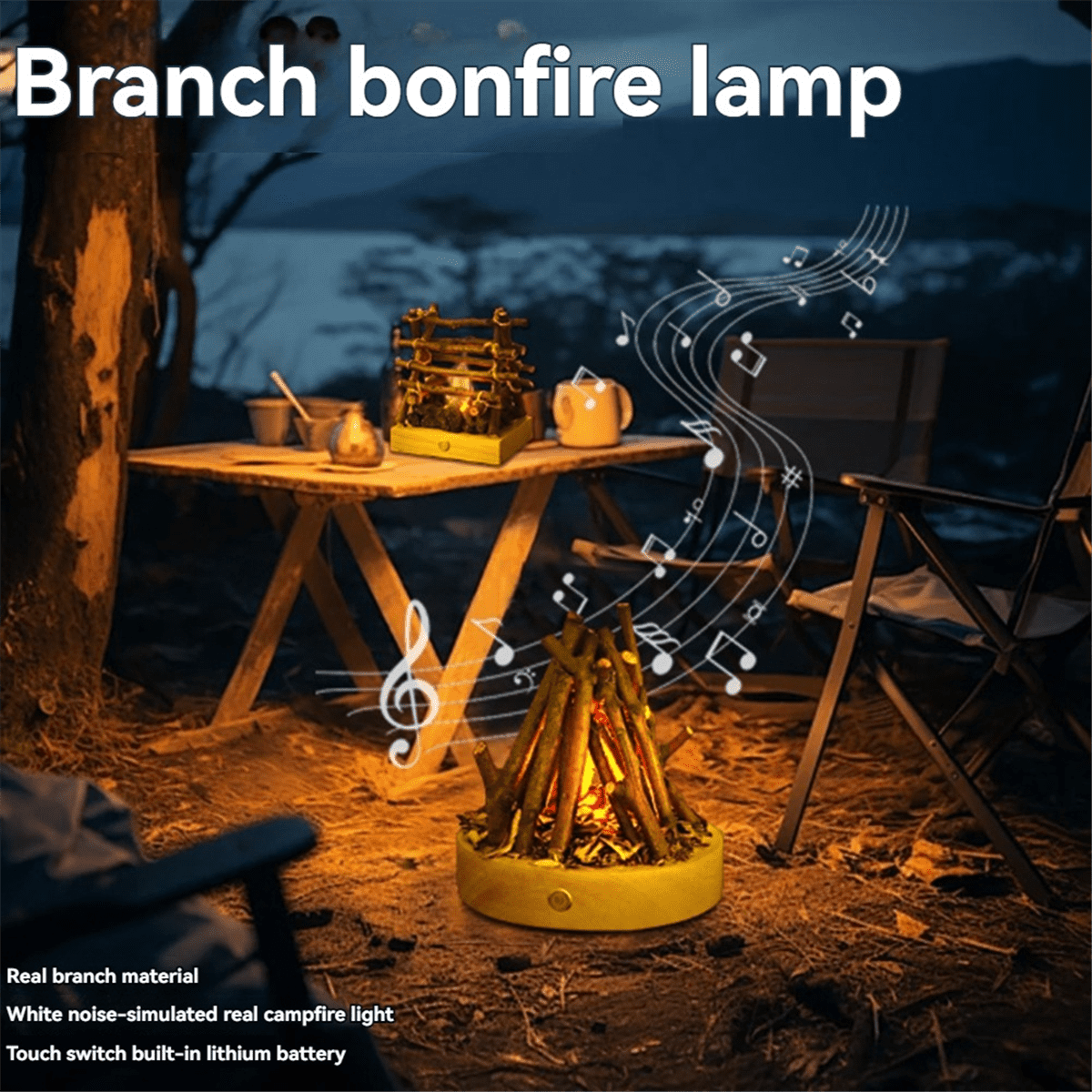 Fake Bonfire Night Light USB Rechargeable 3 Modes Fire Lamp Flameless Candle Flame with White Noise New
