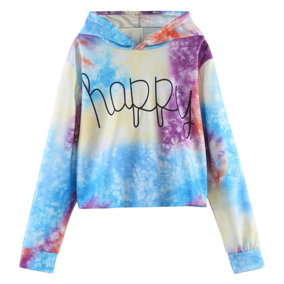 YDOJG Girls Sweatshirt Letter Long Tie Clothes Hoodies Pullover Short Dyed Tops Sweatshirts Girls Kids Sleeve Girls Tops
