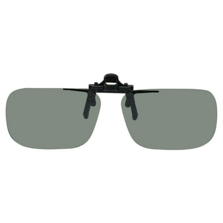 Polarized Clip on Flip up Plastic Sunglasses, Rectangle, 52mm Wide X 35mm High (117mm Wide), Polarized Grey Lenses