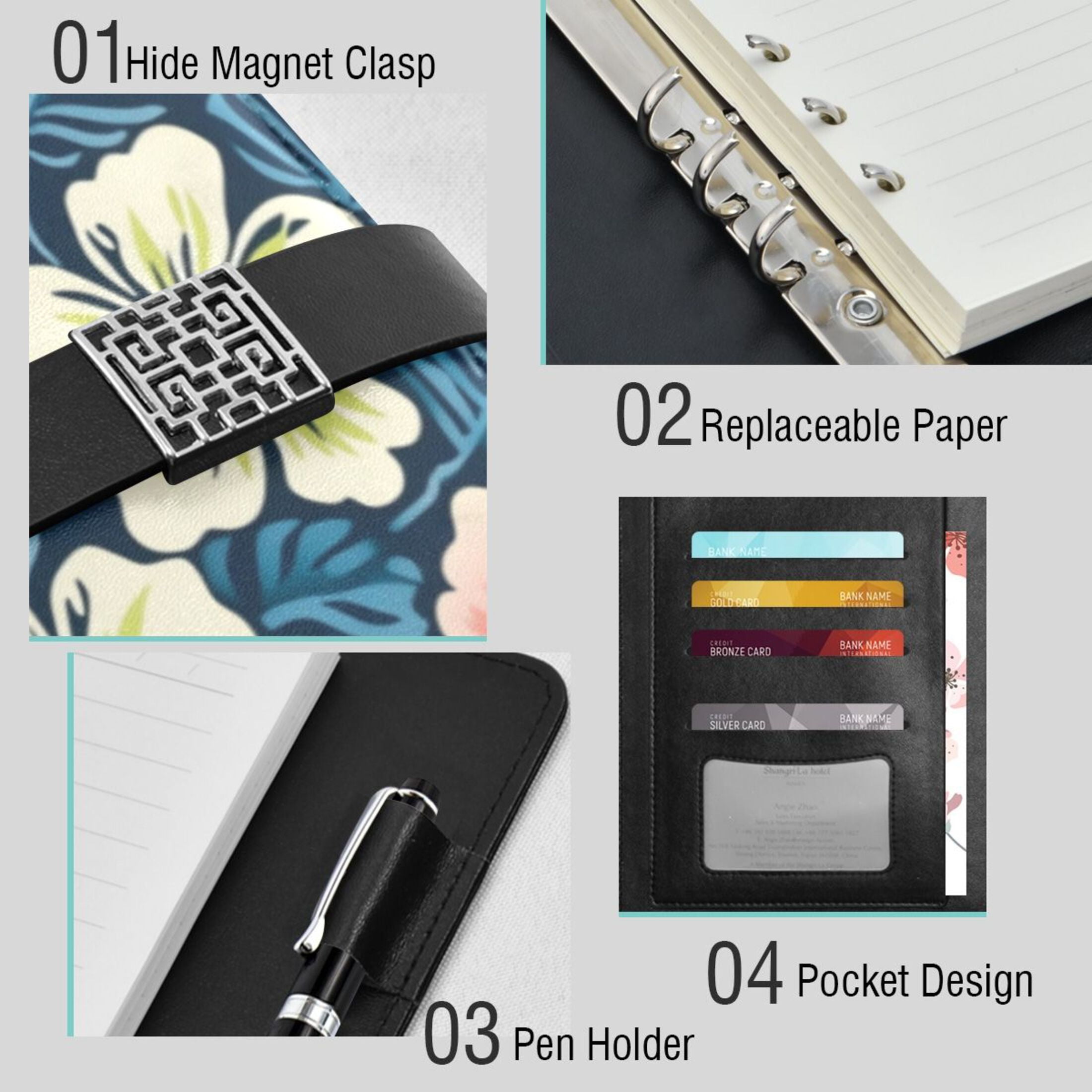 Leather Planner Leather Notebook Notebook Journal Binder Design Pen Pocket Design Convenient for Storage Hawaiian Flower Cartoon