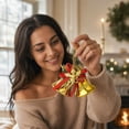 thumbnail image 6 of Christmas Bell Hanging Ornament Set Of 2 Golden Bell Decor with Angel and Bow for Christmas Tree Decor Wreath Indoor Holiday Home Decoration, 6 of 7