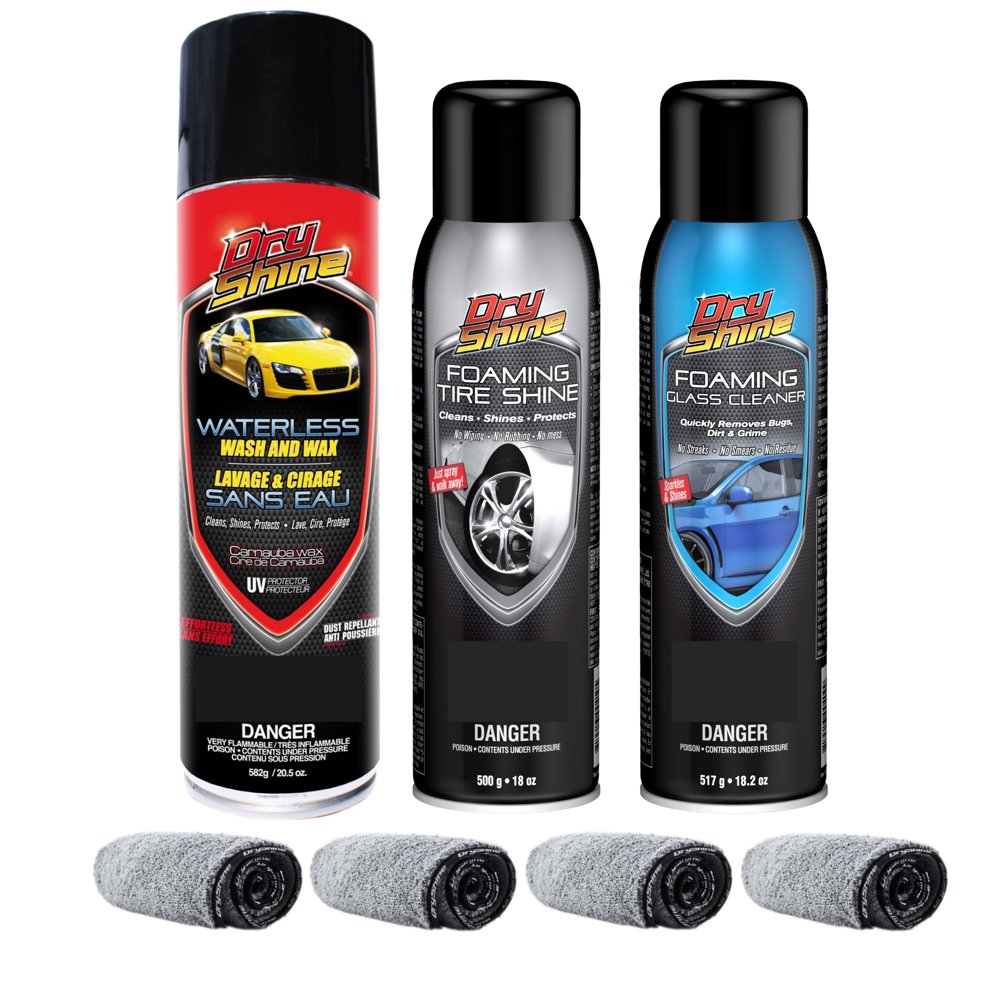 Dry Shine Waterless Car Care Exterior Detailing Kit plus 4 Microfiber