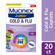 Mucinex Junior Cold & Flu All in One, Multi-Symptom Relief, Pain Reliever, Cough Suppressant, Expectorant, Nasal Decongestant, 20 Caplets