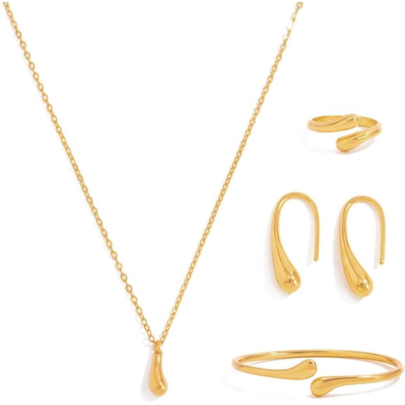 Women's Jewelry Set Gold Teardrop Jewelry Set Statement Elegance Jewelry with Necklace Bracelet Ring Earrings Ideal Jewelry Gift for Women